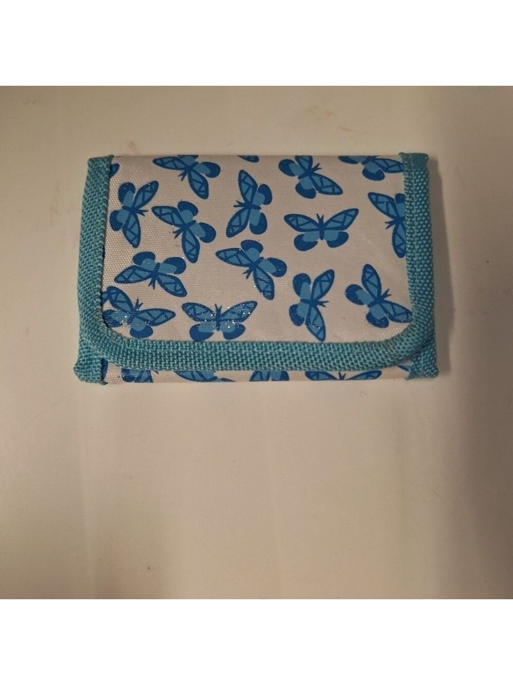 Women's Trifold Wallet Blue Butterfly Print Hook and Latch